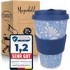 Morgenheld Tazza da Caffè da Asporto Flower 380ml Porcellana Mug takeaway con tappo in silicone, senza BPA, Coffee-to-go Cup da Viaggio con coperchio, Perfetta per caffè tè e in movimento