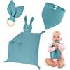 Vicloon Doudou, Set di 3 Coniglio Pupazzetto Fazzoletto con Bavaglino, Massaggiagengive in Legno di Faggio, Straccetto Doudou Coperta Coccole di Sicurezza Conforto Bambini, Blu