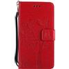 ISAKEN compatibile con Samsung Galaxy J5 2017 Custodia, Libro Flip Cover Portafoglio Wallet Case Albero Design in Pelle PU Protezione Caso con Supporto di Stand/Carte Slot/Chiusura - rossa