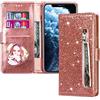 VLQI Custodia Libro Compatibile con Xiaomi Redmi 9C Glitter Cover Portafoglio Magnetica Antiurto con Slot per Schede Brillantini Donna Ragazza Accessori di Cellulari Oro Rosa