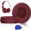 SoloWIT® Cuscinetti Auricolari Ricambio per Beats Solo 2 e Solo 3 Wireless On-Ear Cuffia con morbida pelle proteina/memory foam/nastro adesivo forte - Borgogna