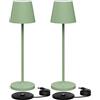 K-Bright 2 pezzi Lampada LED Dimmerabile da tavolo in alluminio, H38cm，Ricaricabile Colore luce calda Per interni/esterni Lampada da tavolo con base di ricarica a contatto (Verde)