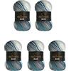 Wollbiene 5 gomitoli di lana Batik da 100 g, 500 g, con gradiente, multicolore (5950, blu, turchese, grigio)