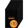 RHODIA 146009Cpack - Bloc-Notes a punto metallico N°14 Black - 11x17 cm - a righe - 80 fogli staccabili - Carta Clairefontaine Bianca 80g/m² -copertina in carta trattata- Confezione da 10 blocchi
