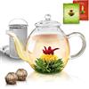 Creano Teiera in vetro 1,0 l - include 2 fiori di tè - teiera in vetro con filtro integrato in acciaio inossidabile e coperchio in vetro, antigoccia 1,0 l