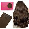 WENNALIFE Extension con clip in capelli veri, 80 g, 5 pezzi, 45 cm, colore marrone cioccolato