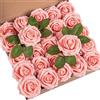DuHouse 25 Rose Artificiali con gambi di Fiori in Schiuma al Tatto Vero per Bouquet di Nozze, Baby Shower, centrotavola per Decorazioni Floreali per Feste (Pesca)