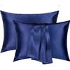 Bosweety Federa per cuscino in raso per capelli e pelle, 100% seta di lusso, 2 federe morbide e traspiranti, 40 x 80 cm (blu navy)
