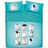 Bassetti Completo Letto Copriletto Una Piazza e Mezza Linea Natura 100% Cotone Made in Italy (Kitties)