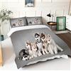 Morbuy Set di Biancheria da Letto di Matrimoniale 3D Cane Domestico Stampa, Set Copripiumino in Morbido Microfibra con Federa e Copripiumini a Cerniera (Husky Grigio,180x220cm)