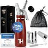 Thiru sifone panna montata incl. 3 beccucci in acciaio inossidabile, sacchetto di rete e spazzola di pulizia | Premium Sifone di panna 500ml (rosso)