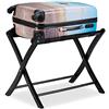 Relaxdays Portavaligie Pieghevole, Scaffale in Legno, Cavalletto Reggivaligie, HxLxP: 52,5 x 66,5 x 48 cm, Nero, 1 pz