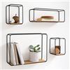 Kazai. Mensole da Muro Design -Jona- | Scaffale Metallo a 4 Parti con Impiallacciatura in Vero Legno | Decorazione della Parete, Libreria Scaffale, per Camera da Letto, Bagno, Cucina | Quercia