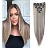 Cybelleza Extension Capelli Clip Lisci 60cm 8PCS Estensioni per Capelli Sintetici Lunghi Finti Allugamento Effetto Naturale Dritti Full Head Set Posticci per Donna (Castano & Biondo)