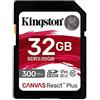 Kingston Canvas React Plus 32GB SDHC Speicherkarte UHS-II 300R/260W U3 V90 for Full HD/4K/8K - SDR2/32GB