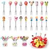 ZAKVOP Mini Cartoon Forchette da Frutta in Acciaio Inossidabile, Stuzzicadenti Riutilizzabili con Manici in Silicone e Barattoli di Stoccaggio in Ceramica, Accessori da Tavola per Frutta e Dessert, 20 Pezzi