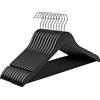 SONGMICS Grucce Legno, 10 Pezzi, Appendiabiti con Scanalature su Spalle, Barra Portapantaloni Antiscivolo e Gancio Girevole a 360°, per Completi Camicie Cappotti, Nero e Argento CRW02B10