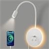 Awekliy Lampada da Parete a LED,Lampada da lettura flessibile da comodino a collo di cigno,con Porta di Ricarica USB,Luce ambiente camera da letto Luce notturna Faretto (3W 3000K+8W 6000K) Bianco