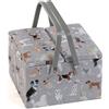 Hobby Gift Scatola Grande per Cucito con Doppio Coperchio e Manico - Cestino Porta Cucito in Cotone con Scomparti per Strumenti e Accessori Creativi - 25 x 25 x 17 cm, Cani Grigi