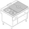 Tecnoinox Piano Cottura a Gas Modulare - Mod. PCPG12FG9 - Serie 90 - 2 Fuochi Tuttopiastra - Pot. 25,5 kW - Dim. 120x90x90 cm