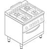 Tecnoinox Cucina a Gas con Forno a Gas Statico Modulare - Mod. PF8G7 - Serie 74 - 4 Fuochi - Pot. 19,5+4,7 kW - Dim. 80x70x90 cm