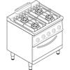 Tecnoinox Cucina a Gas con Forno a Gas Statico Modulare - Mod. PF8SGG7 - Serie 74 - 4 Fuochi - Pot. 35,8 kW - Dim. 80x70x90 cm