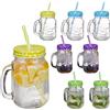 Relaxdays Set 8 Tazze con Coperchio e Cannuccia, Design Vintage, per tè Freddo, Bevande, Limonate, 400 ml, Multicolore