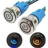 CESFONJER 2Pcs Interruttore a pulsante autobloccante, 12V 5A Interruttore Automatico, Impermeabile Pulsante Interruttore Pulsante in Acciaio Inossidabile 19 mm Anello LED con Connettore (Blu+Rosso)