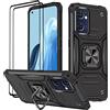 Cover Per Oppo Find X5 Lite Con Vetro Temperato: Custodia Trasparente Antiurto Grado Militare, Cristallo Nero