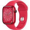 Apple Watch Series 8 (GPS + Cellular, 41mm) Smartwatch con cassa in alluminio (PRODUCT) RED con Cinturino Sport (PRODUCT) RED - Regular. Fitness tracker, app Livelli O₂, resistente all'acqua