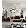 Sesamall Lampadario LED a Sospensione 48W 3 Anelli Sospesi Cerchi dal Design Moderno 60x60x100 cm (Bianco Caldo) Lampadario soggiorno moderno porta lampada da soffitto lampadari moderni a sospensione