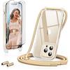 GOODVISH Cover Trasparente con Cordino per iPhone 13 Pro 6.1'', con 2 Pezzi di Pellicola Protettiva, Custodia con Regolabile Laccio Tracolla, [Antiurto] [AntiGraffio] Case con Collana, Oro