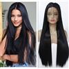 Greenmirr Lungo Dritto Nero Pizzo Parrucca Anteriore Sintetico 13x4 Pizzo Resistente al calore per le Donne Parrucca di Ricambio 26in (Black Lace Front Wig)