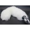 QIJIHE Plug anale a coda di volpe, lungo, sex toy, in acciaio inox, set (piccolo, medio, grande), plug anale in metallo, per principianti, uomini, donne, sexy, colore bianco, (L)