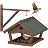 Relaxdays Casetta per Uccellini, Mangiatoia in Legno, Outdoor, Decorazione da Giardino, 35x42,5x40,5 cm, Marrone Scuro