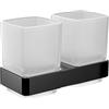 Emco Loft - Portaspazzolino doppio con 2 bicchieri da parete, elegante portaspazzolino in alluminio e cristallo di alta qualità, nero opaco e satinato, 18 cm