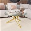 DEGHI Tavolino rotondo 80 cm in vetro temperato e gambe in acciaio finitura oro - Mardin