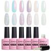 AIMEILI Pearl Shell Smalto per Unghie, Bianco Perlato Smalto Semipermanente per Unghie Kit, Glitter Shimmer Mermaid Soak Off UV LED Gel Effetto Perla e Effetto Spirale 6X10ML - Set 42