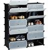 Relaxdays Scarpiera Armadio, 108x94x37 cm, Portascarpe 12 Scomparti, Scaffale Sistema a Incastro, Plastica, Nero