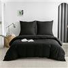 KONO Biancheria da letto in microfibra spazzolata, con chiusura lampo, fermatenda + federa 80 x 80 cm, con chiusura a busta (nero, 135 x 200 cm+80 x 80 cm x 1 pezzo), DC-2 Set 135 BK