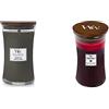WoodWick Hourglass Candela Profumata Grande con Stoppino Scoppiettante, Fino A 130 Ore, Verde (Abete di Frasier) & Hourglass Trilogy Candela Profumata Grande Con Stoppino Scoppiettante
