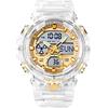 findtime Orologi digitali Uomo Militare Cronometro 50M Impermeabile Multifunzionale Orologio Conto alla Rovescia Modalità Allarme Dual Time, Bianco Oro, Bracciale