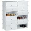 Relaxdays Scarpiera Armadio, 108x94x37 cm, Portascarpe 12 Scomparti, Scaffale Sistema a Incastro, Plastica, Bianco, 37 x 94 x 108 cm