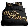 Sticker Superb. Set Biancheria da Letto Mr. & Mrs. Bianco Nero Foglia Oro Marrone Rosa Coppie Romantiche Matrimonio Amore Stampa Letto Matrimoniale Copripiumino e Federa,Microfibra (Nero, 220 x 240 cm)