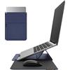 NOVOO RT13 4-in-1 Custodia per Laptop Pelle Impermeabile, Supporto Ergonomico, Slot per Schede, Tappetino per Mouse - Compatibile con MacBook Air/Pro 13 - Blu Navy