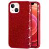 Mixroom - Custodia Cover per iPhone 13 Case in TPU Morbido Rosso con Brillantini Glitter 3 in 1