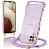 Micoden Cover per Samsung Galaxy A12/M12 in silicone con collana con motivo cuore d'amore carino, custodia con cordino in corda (viola)
