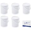 Markesystem - Secchio ermetico per catering. Confezione da 5 x 1,18 litri Secchi di plastica con coperchio. Contenitori impilabili. Alimenti, liquidi e vernici. Polipropilene bianco + kit etichettato