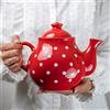 City to Cottage® Teiera Grande con Coperchio e Manico da 1,7l|4-6 Tazze di tè o tisana | Realizzata e Dipinta a Mano in Ceramica | Fantasia a Pois Rosso e Bianco