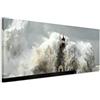 Stampa su tela panoramica, 150 x 50 cm, con telaio, soggetto: tempesta in  mare con faro